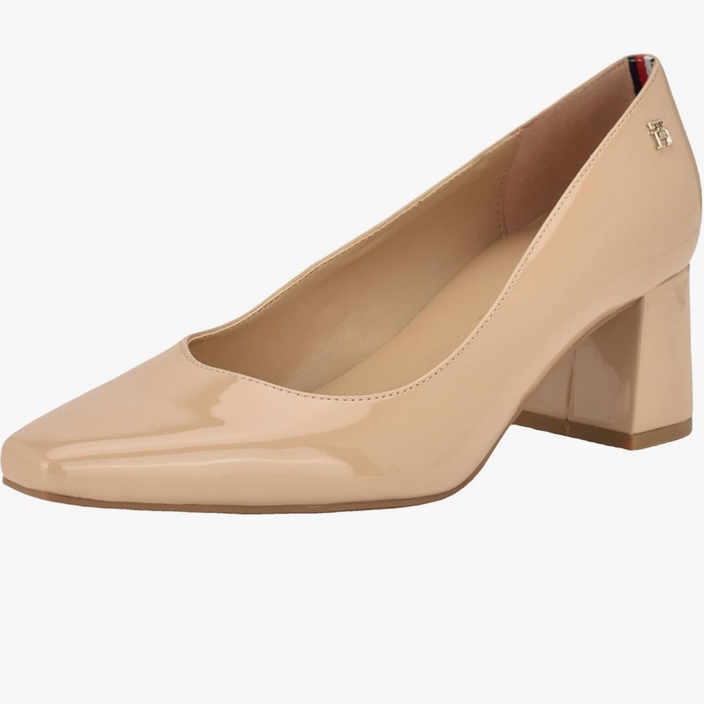 tommy hilfiger women Shoes Patent Leather Opheili  Ivory Block Heels Sz#11M New